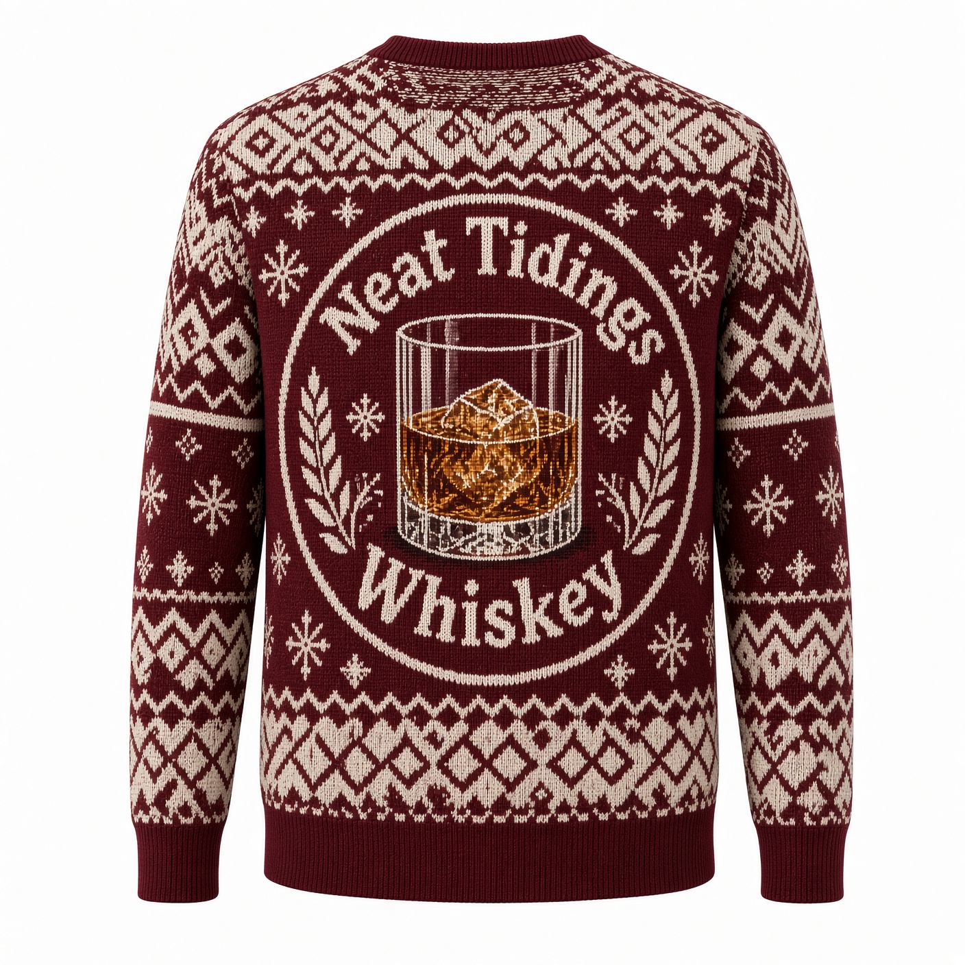 [popular-sweater:PX-01-20:back] Neat Tidings Whiskey Ugly Christmas Sweatshirt - Back view