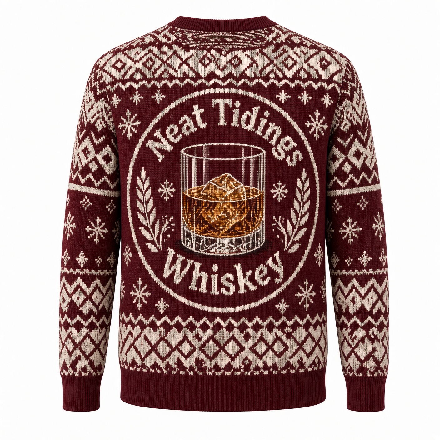 [popular-sweater:PX-01-20:back] Neat Tidings Whiskey Ugly Christmas Sweatshirt - Back view