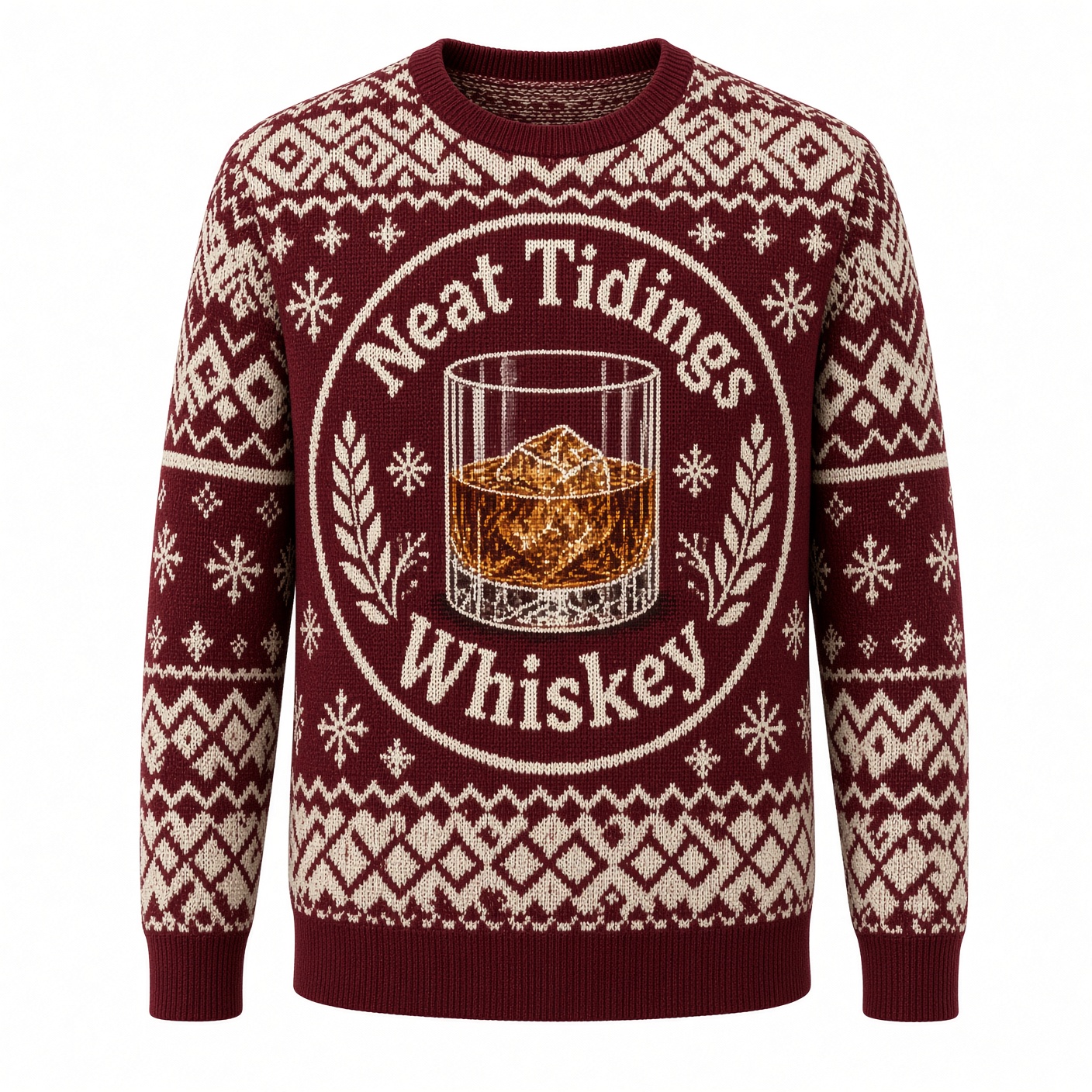 [popular-sweater:PX-01-20:front] Neat Tidings Whiskey Ugly Christmas Sweatshirt - Front view