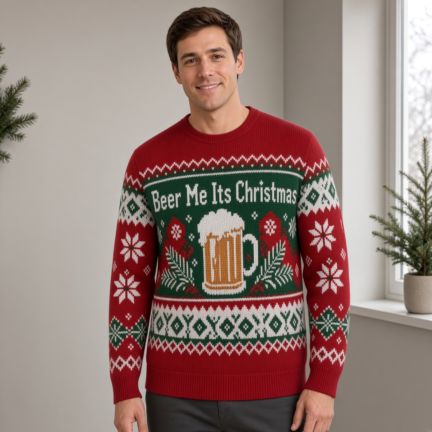 [popular-sweater:PX-02-01:male] Beer Me Its Christmas Ugly Christmas Sweatshirt - Male view