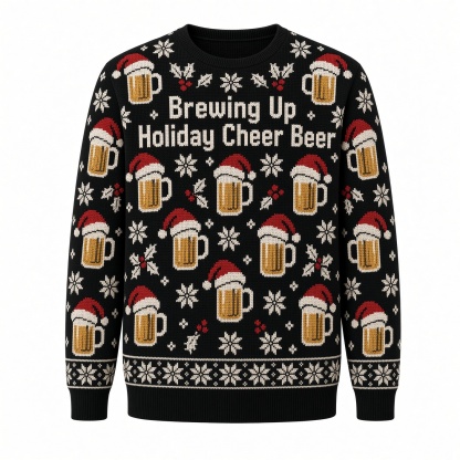 [popular-sweater:PX-02-02:front] Brewing Up Holiday Cheer Beer Ugly Christmas Sweatshirt - Front view