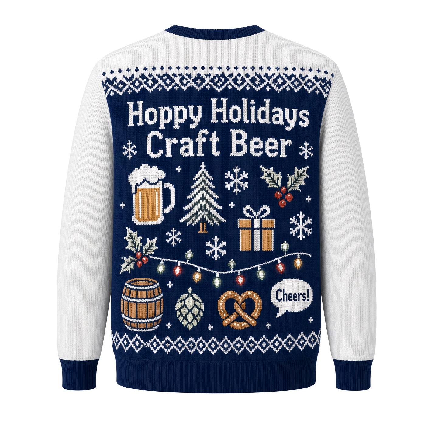 [popular-sweater:PX-02-03:back] Hoppy Holidays Craft Beer Ugly Christmas Sweatshirt - Back view