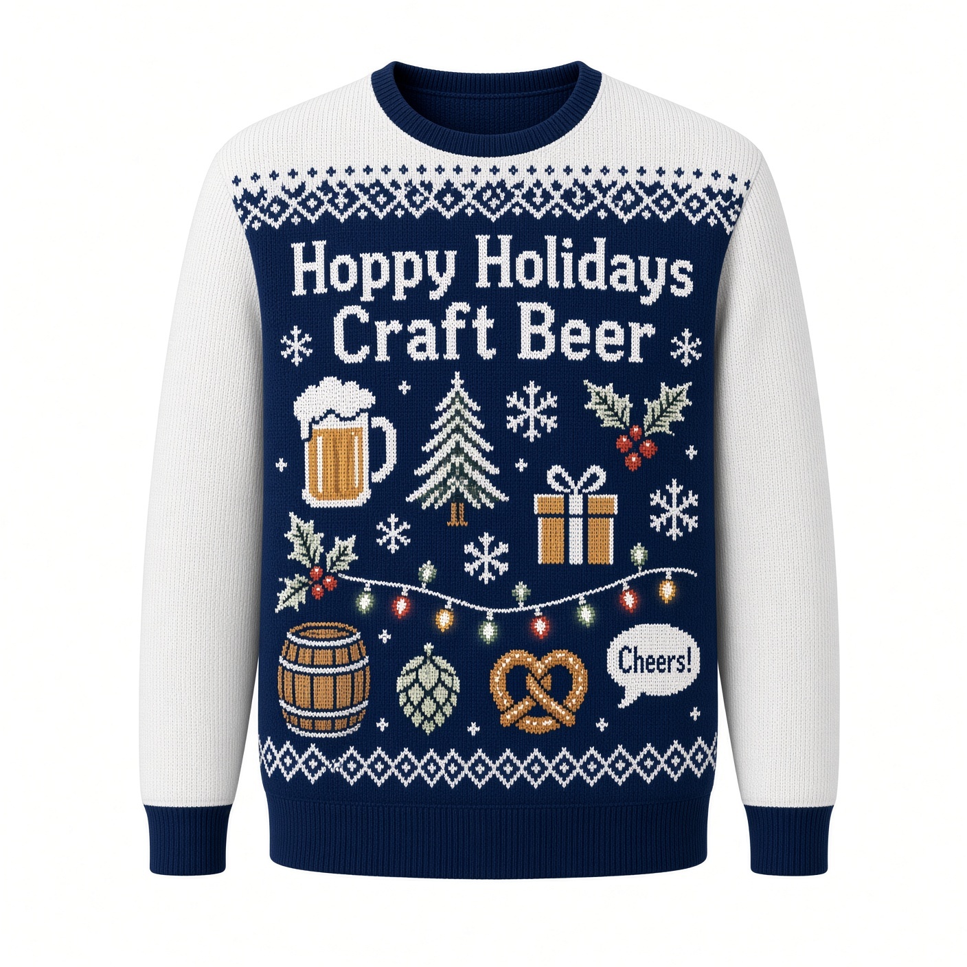 [popular-sweater:PX-02-03:front] Hoppy Holidays Craft Beer Ugly Christmas Sweatshirt - Front view
