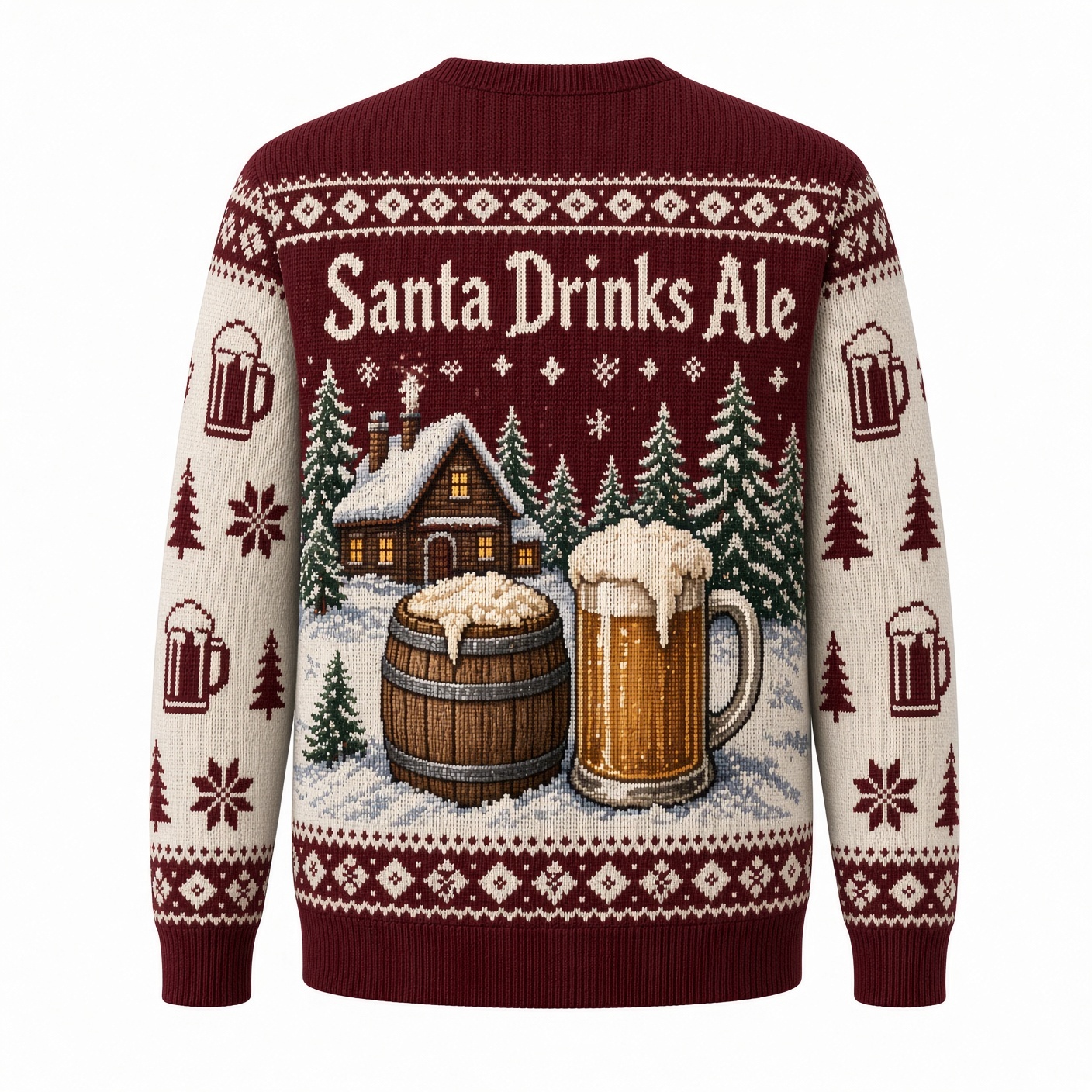 [popular-sweater:PX-02-04:back] Santa Drinks Ale Ugly Christmas Sweatshirt - Back view