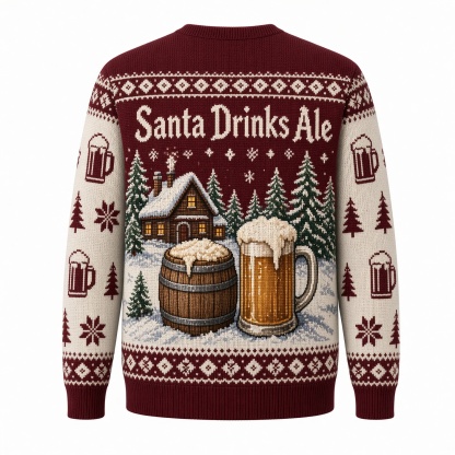[popular-sweater:PX-02-04:back] Santa Drinks Ale Ugly Christmas Sweatshirt - Back view