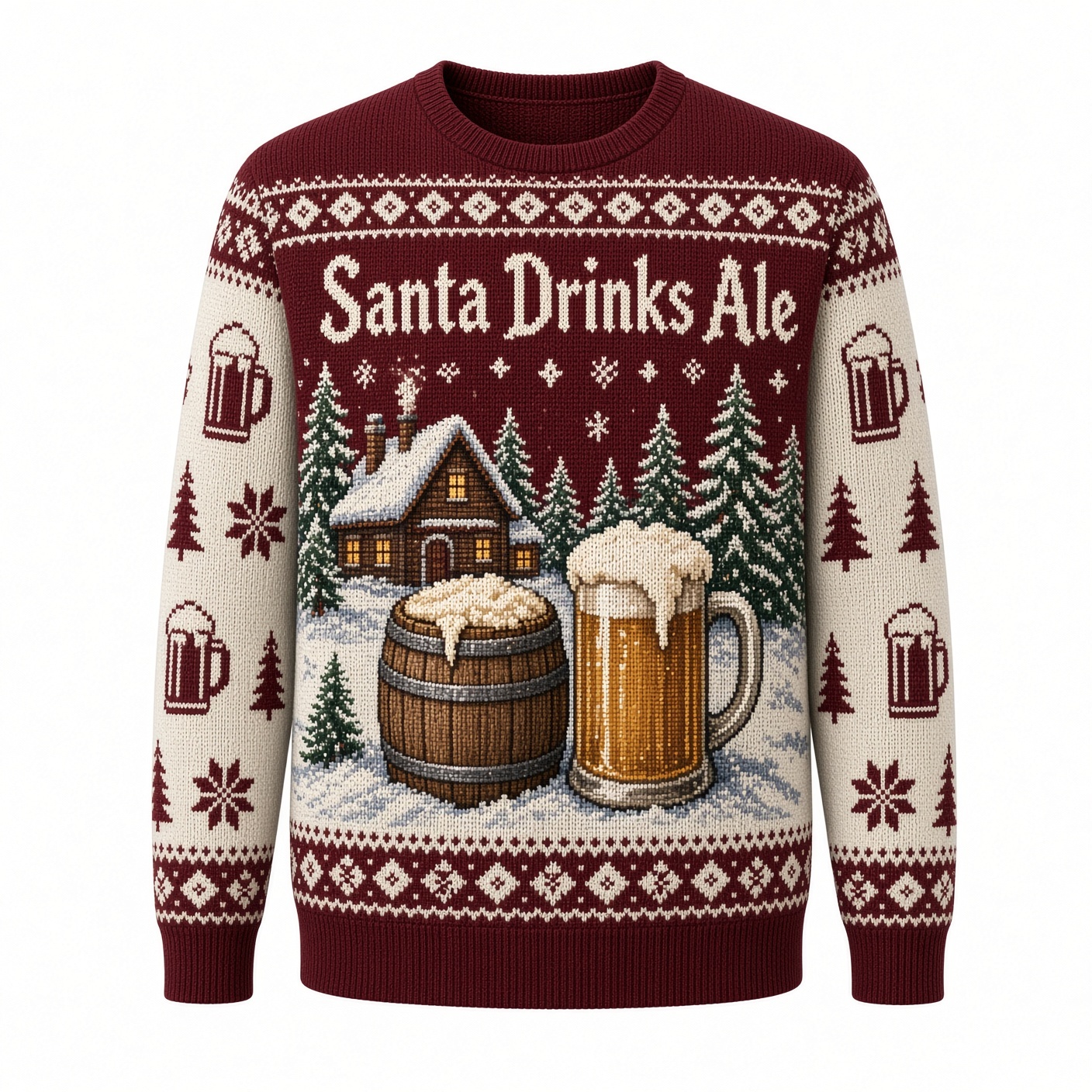 [popular-sweater:PX-02-04:front] Santa Drinks Ale Ugly Christmas Sweatshirt - Front view