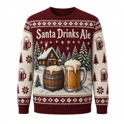 [popular-sweater:PX-02-04:front] Santa Drinks Ale Ugly Christmas Sweatshirt - Front view