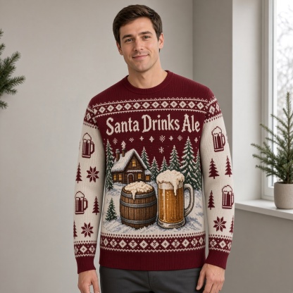 [popular-sweater:PX-02-04:male] Santa Drinks Ale Ugly Christmas Sweatshirt - Male view