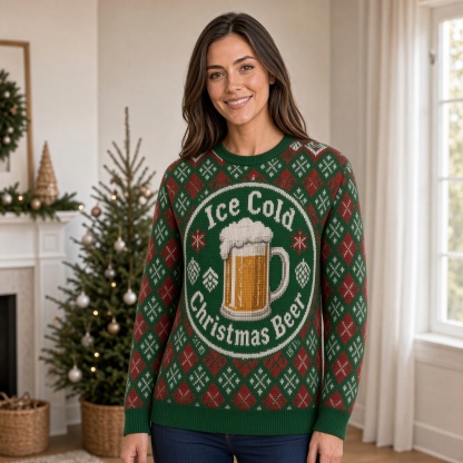 [popular-sweater:PX-02-05:female] Ice Cold Christmas Beer Ugly Christmas Sweatshirt - Female view