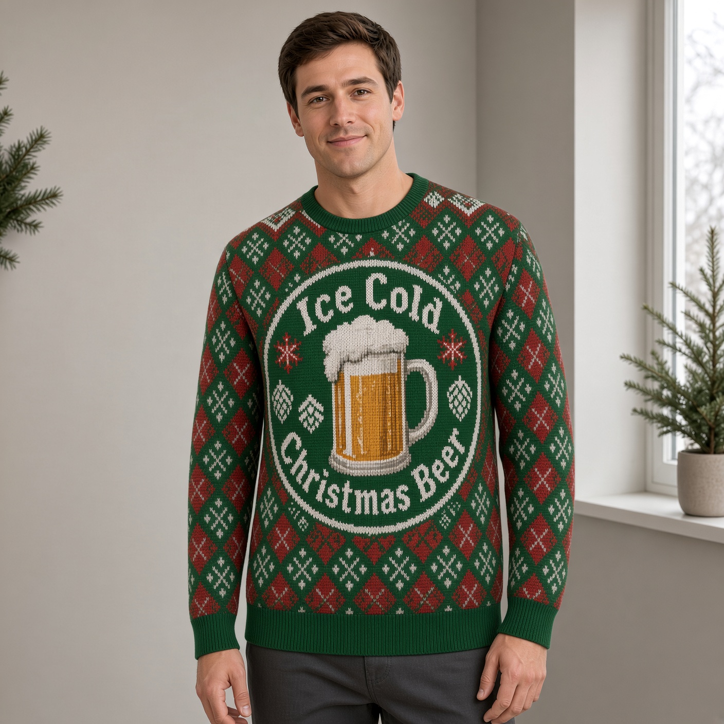 [popular-sweater:PX-02-05:male] Ice Cold Christmas Beer Ugly Christmas Sweatshirt - Male view