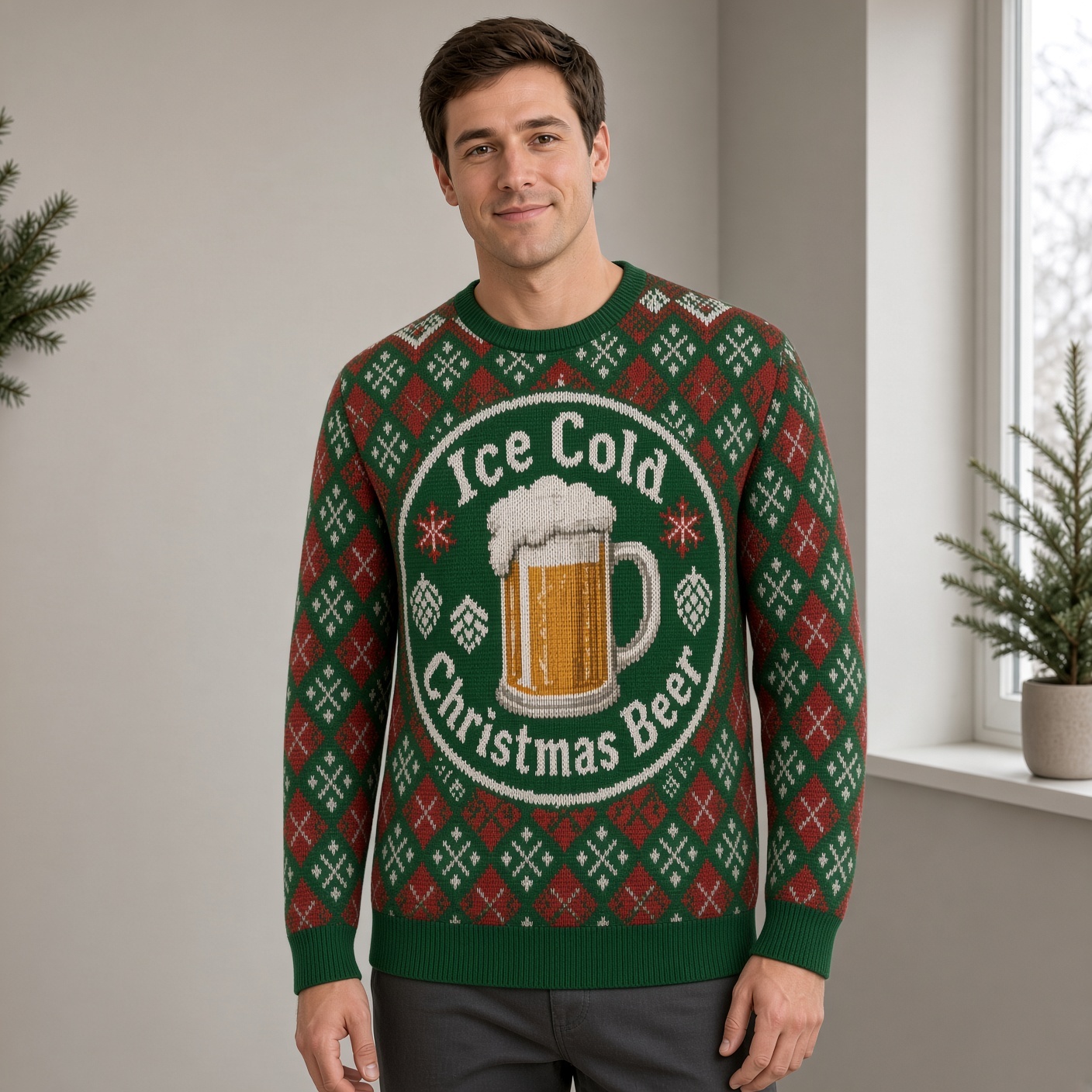 [popular-sweater:PX-02-05:male] Ice Cold Christmas Beer Ugly Christmas Sweatshirt - Male view