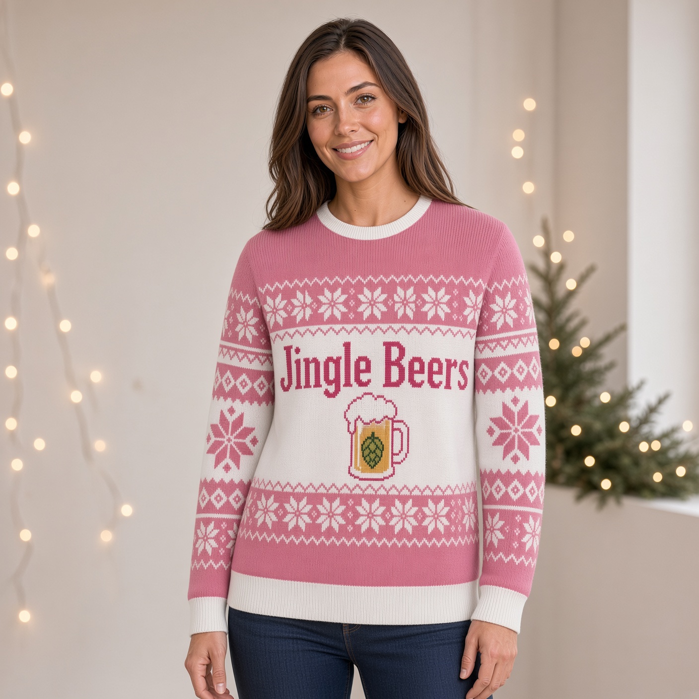 [popular-sweater:PX-02-06:female] Jingle Beers Ugly Christmas Sweatshirt - Female view