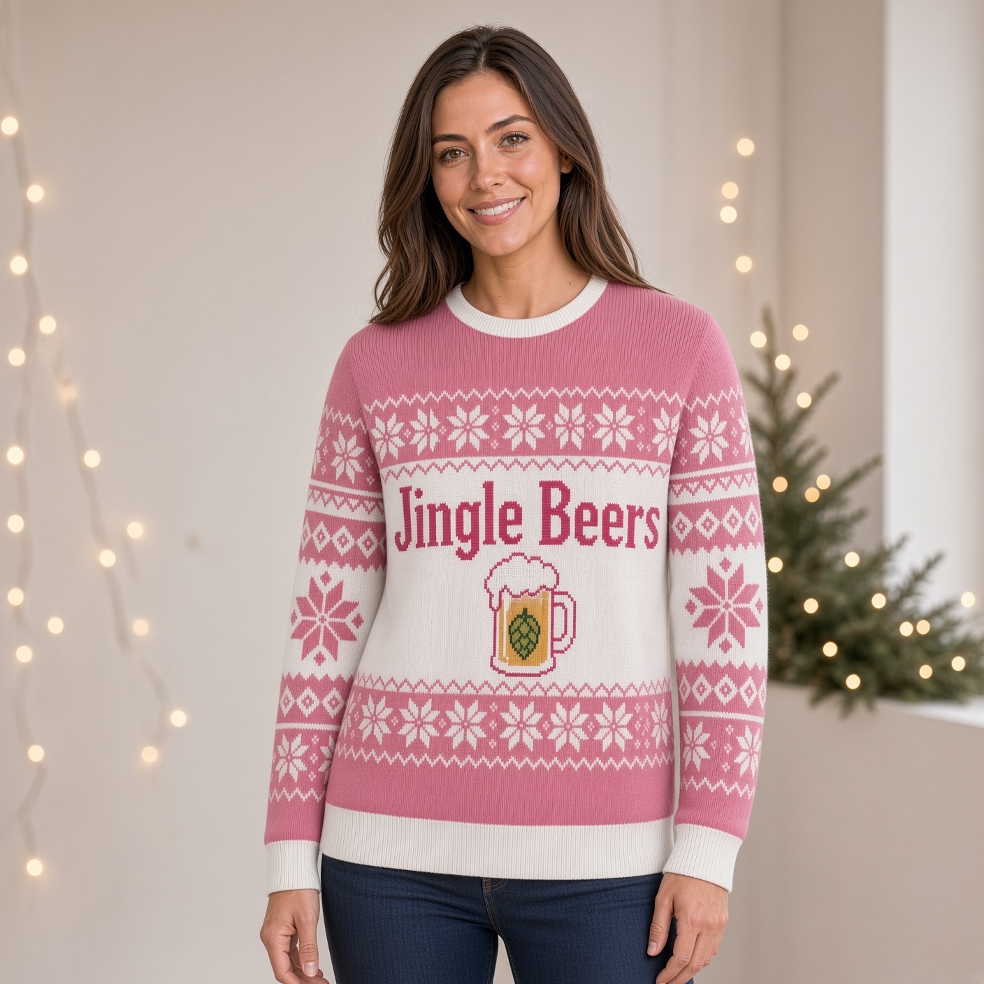 [popular-sweater:PX-02-06:female] Jingle Beers Ugly Christmas Sweatshirt - Female view