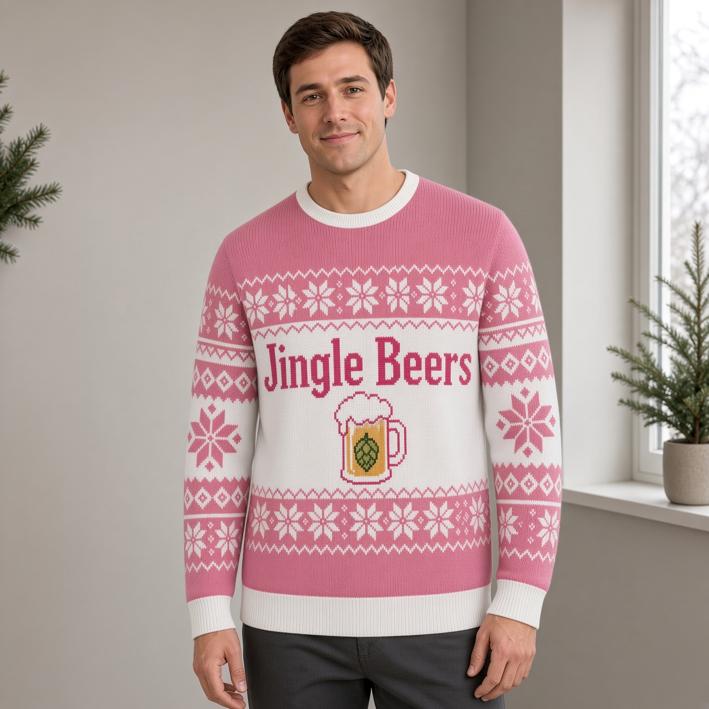 [popular-sweater:PX-02-06:male] Jingle Beers Ugly Christmas Sweatshirt - Male view