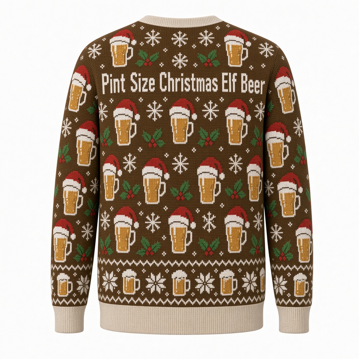 [popular-sweater:PX-02-07:back] Pint Size Christmas Elf Beer Ugly Christmas Sweatshirt - Back view