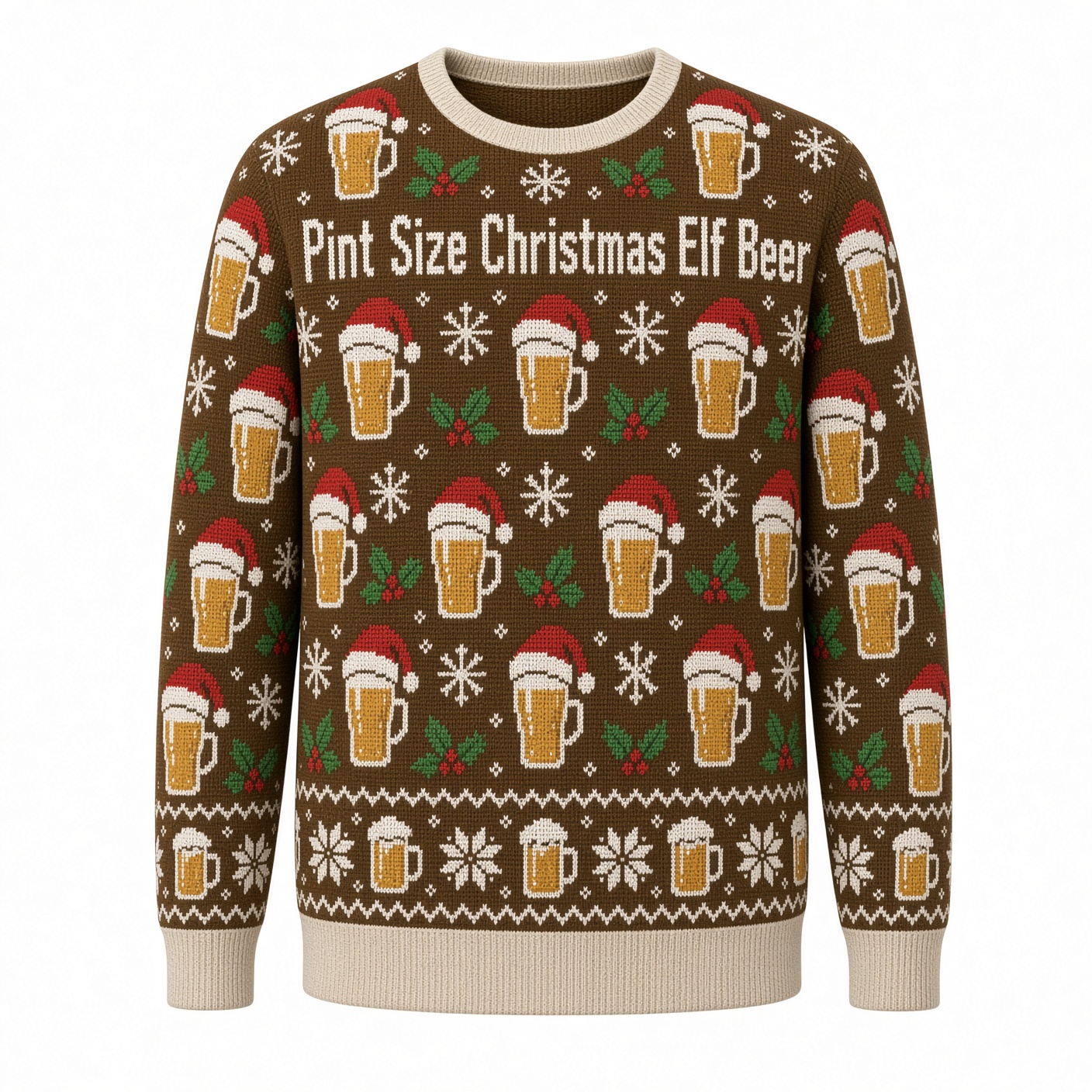 [popular-sweater:PX-02-07:front] Pint Size Christmas Elf Beer Ugly Christmas Sweatshirt - Front view