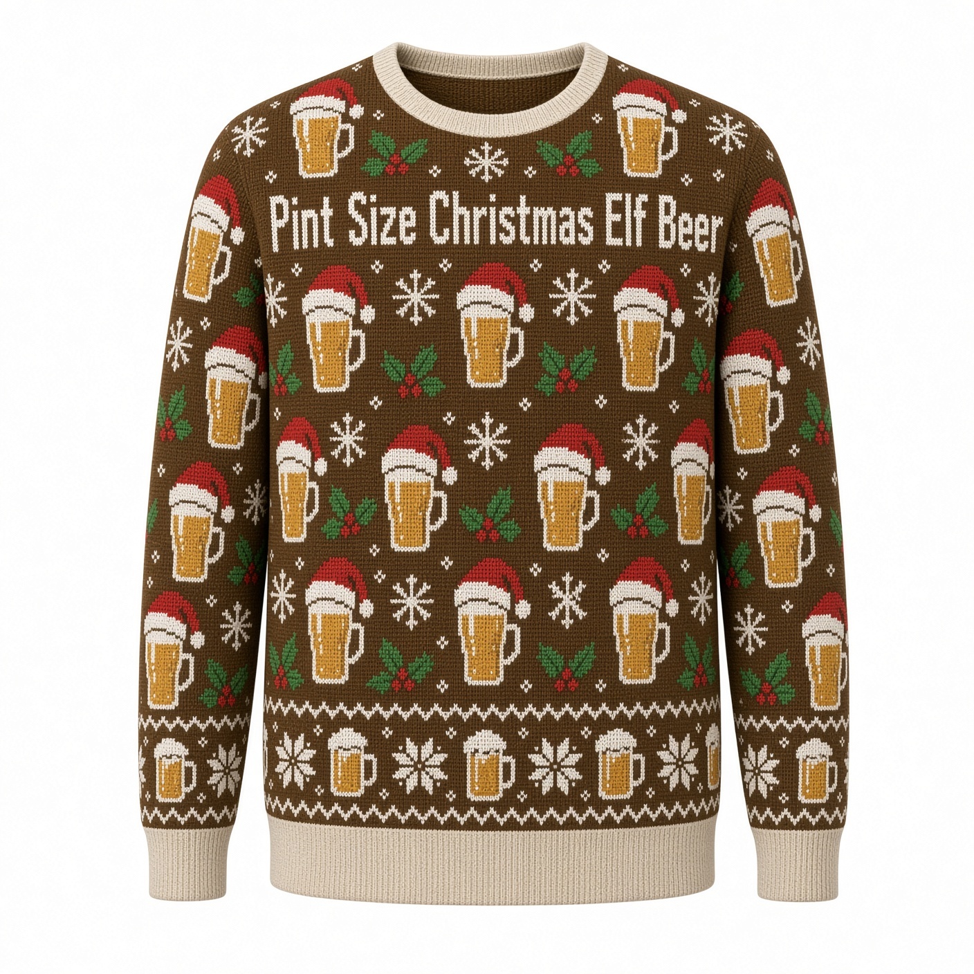 [popular-sweater:PX-02-07:front] Pint Size Christmas Elf Beer Ugly Christmas Sweatshirt - Front view