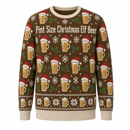 [popular-sweater:PX-02-07:front] Pint Size Christmas Elf Beer Ugly Christmas Sweatshirt - Front view