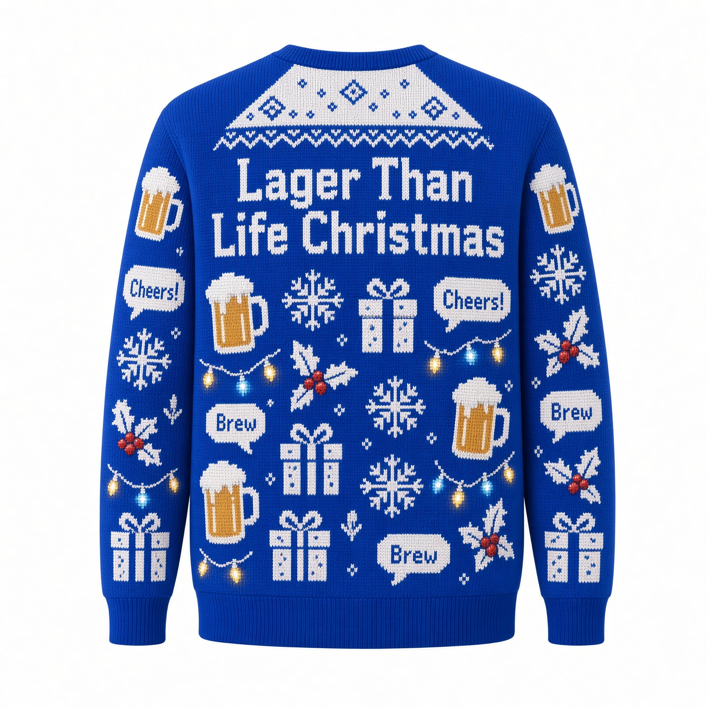 [popular-sweater:PX-02-08:back] Lager Than Life Christmas Ugly Christmas Sweatshirt - Back view