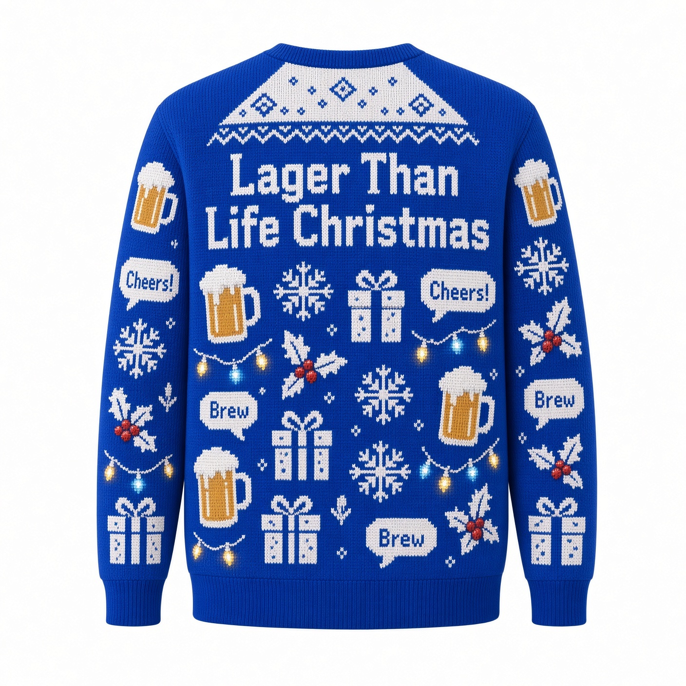 [popular-sweater:PX-02-08:back] Lager Than Life Christmas Ugly Christmas Sweatshirt - Back view