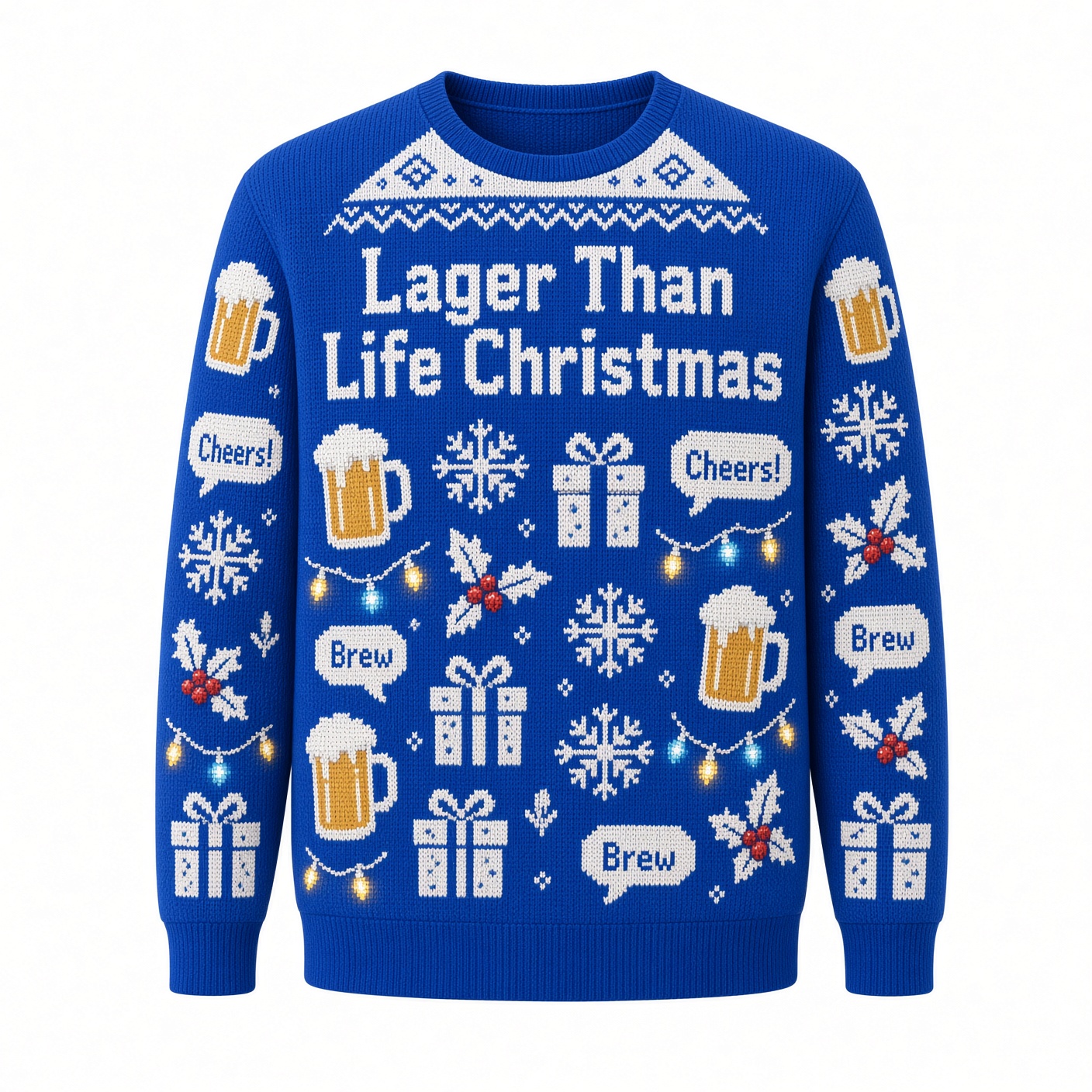 [popular-sweater:PX-02-08:front] Lager Than Life Christmas Ugly Christmas Sweatshirt - Front view