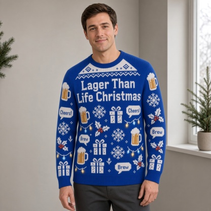 [popular-sweater:PX-02-08:male] Lager Than Life Christmas Ugly Christmas Sweatshirt - Male view