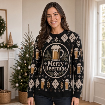 [popular-sweater:PX-02-10:female] Merry Beermas Ugly Christmas Sweatshirt - Female view