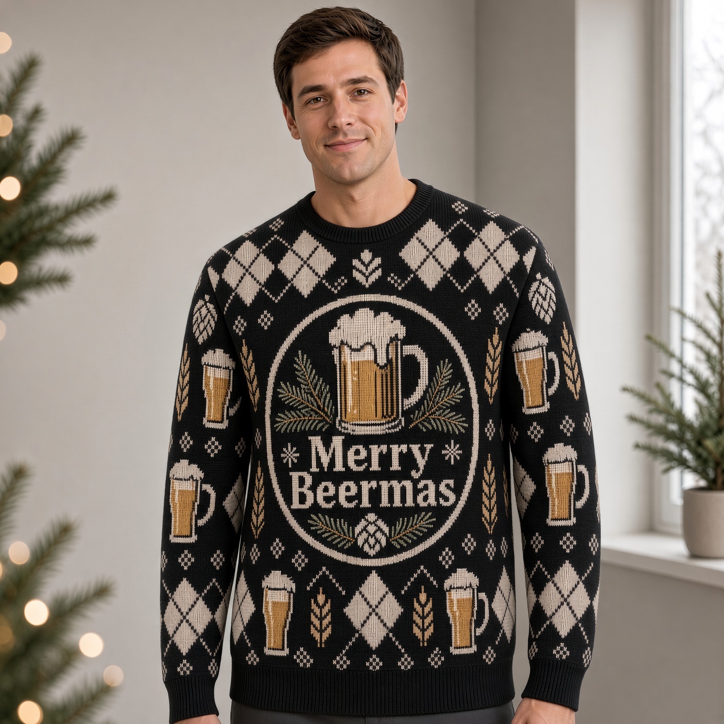 [popular-sweater:PX-02-10:male] Merry Beermas Ugly Christmas Sweatshirt - Male view