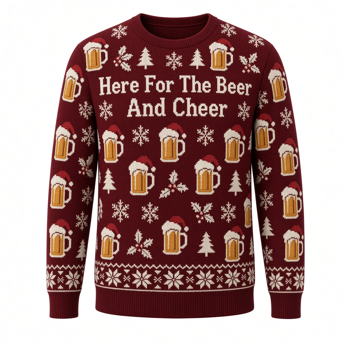 [popular-sweater:PX-02-12:front] Here For The Beer And Cheer Ugly Christmas Sweatshirt - Front view