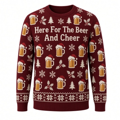 [popular-sweater:PX-02-12:front] Here For The Beer And Cheer Ugly Christmas Sweatshirt - Front view