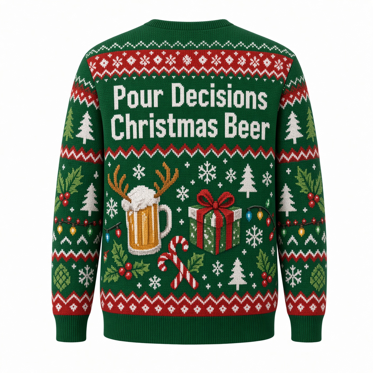 [popular-sweater:PX-02-13:back] Pour Decisions Christmas Beer Ugly Christmas Sweatshirt - Back view