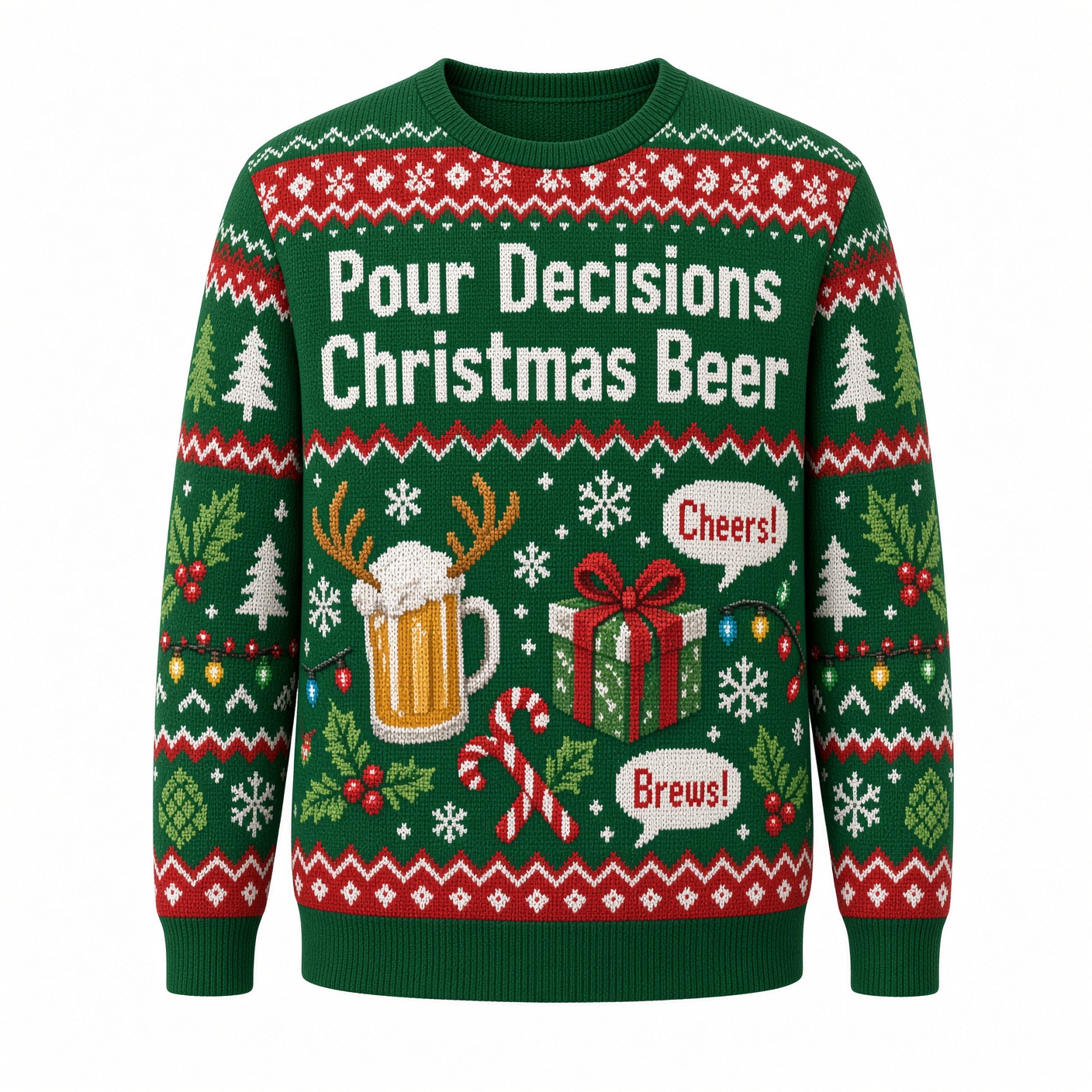 [popular-sweater:PX-02-13:front] Pour Decisions Christmas Beer Ugly Christmas Sweatshirt - Front view