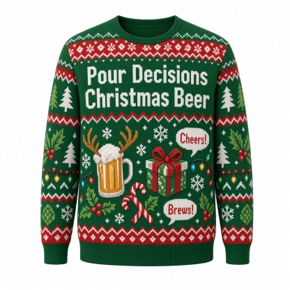[popular-sweater:PX-02-13:front] Pour Decisions Christmas Beer Ugly Christmas Sweatshirt - Front view