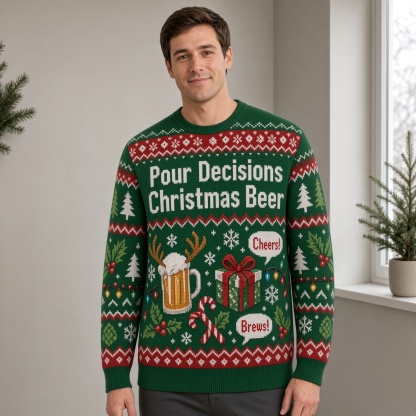 [popular-sweater:PX-02-13:male] Pour Decisions Christmas Beer Ugly Christmas Sweatshirt - Male view
