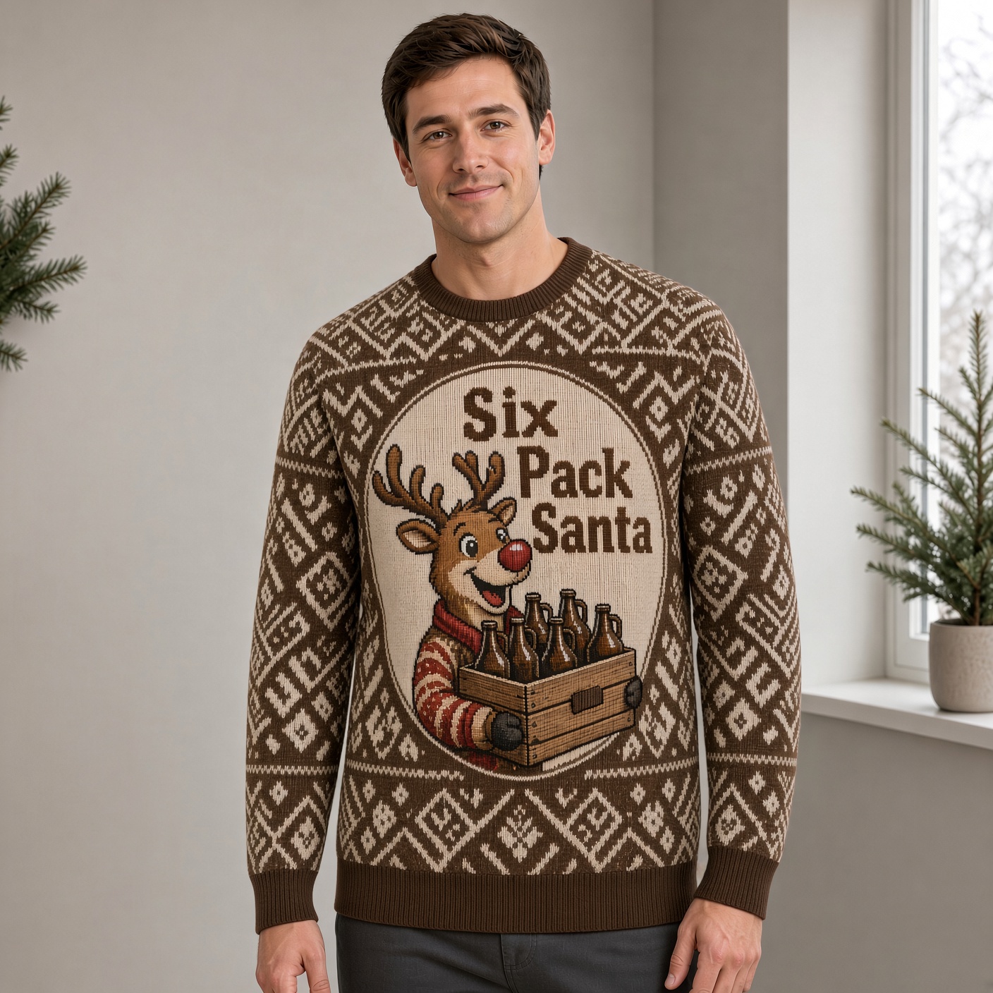 [popular-sweater:PX-02-15:male] Six Pack Santa Ugly Christmas Sweatshirt - Male view
