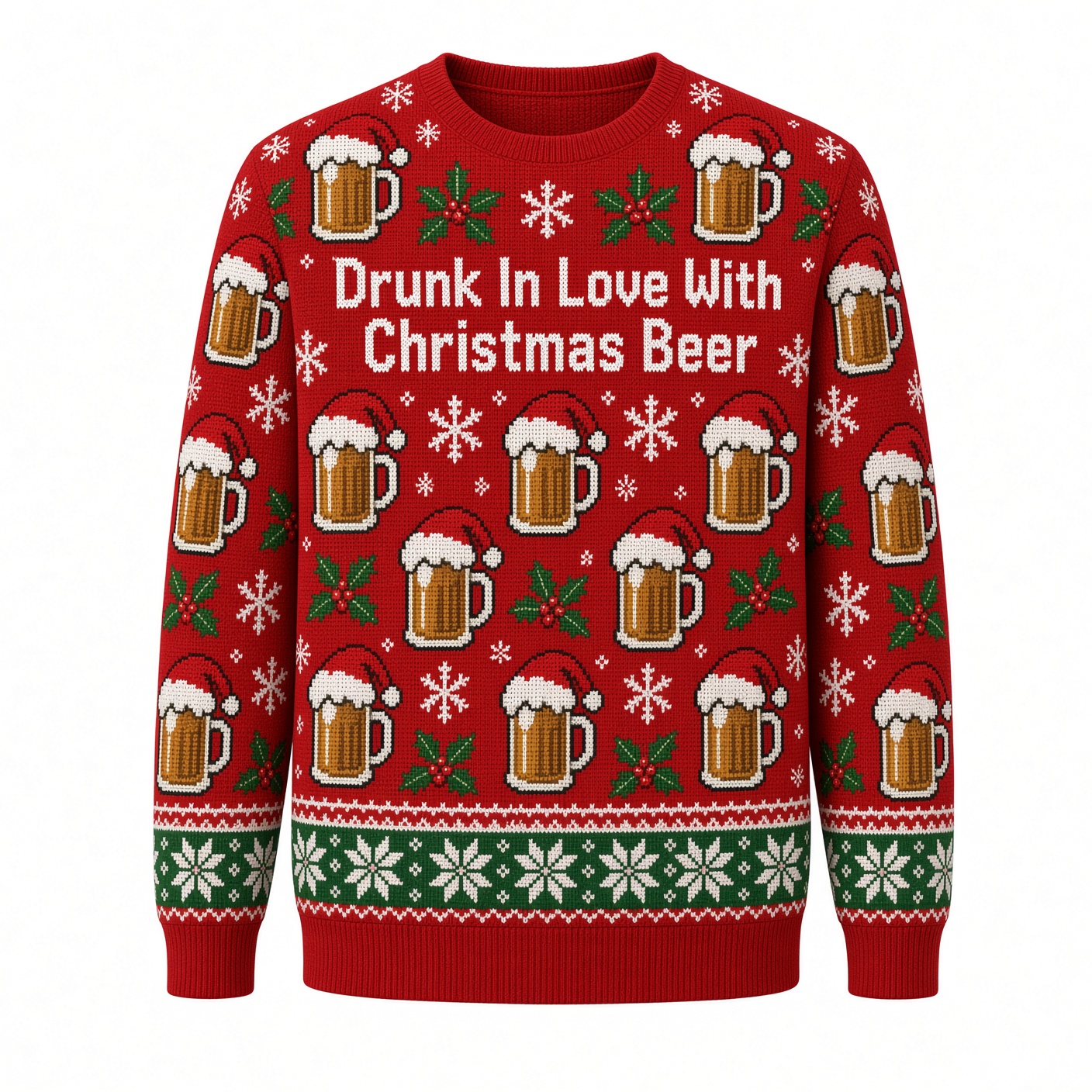 [popular-sweater:PX-02-17:front] Drunk In Love With Christmas Beer Ugly Christmas Sweatshirt - Front view