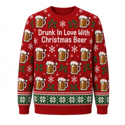 [popular-sweater:PX-02-17:front] Drunk In Love With Christmas Beer Ugly Christmas Sweatshirt - Front view