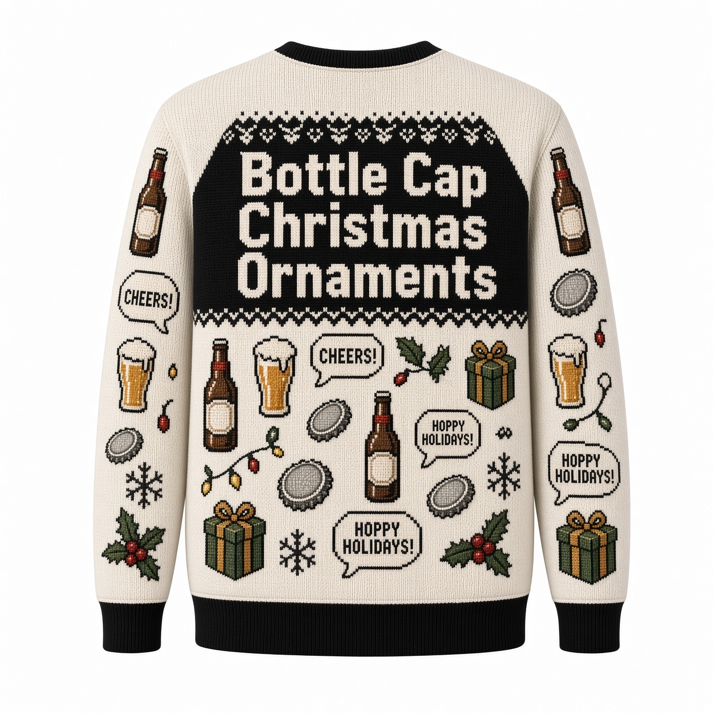 [popular-sweater:PX-02-18:back] Bottle Cap Christmas Ornaments Ugly Christmas Sweatshirt - Back view