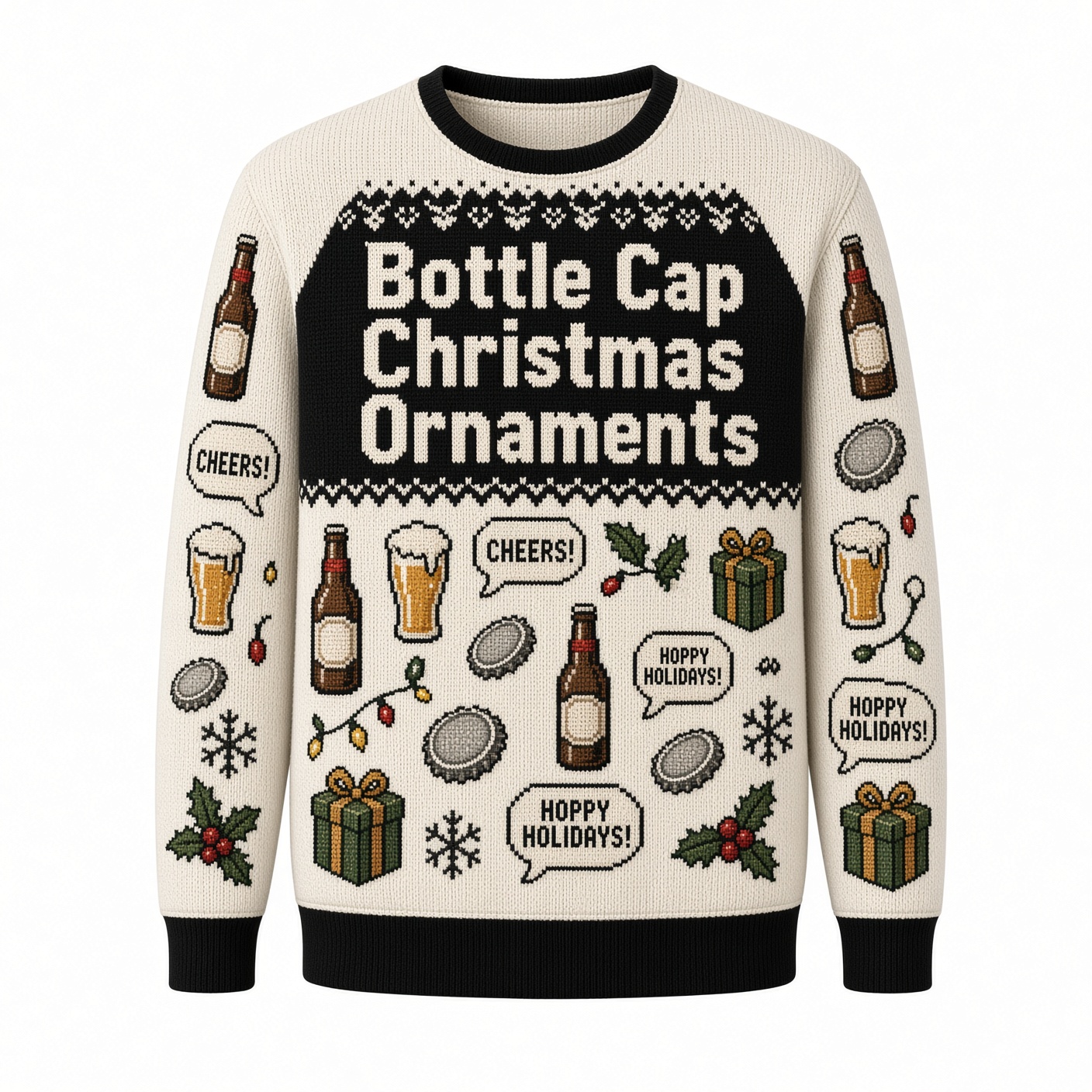 [popular-sweater:PX-02-18:front] Bottle Cap Christmas Ornaments Ugly Christmas Sweatshirt - Front view