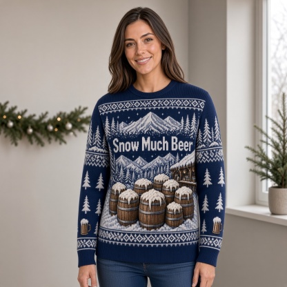 [popular-sweater:PX-02-19:female] Snow Much Beer Ugly Christmas Sweatshirt - Female view