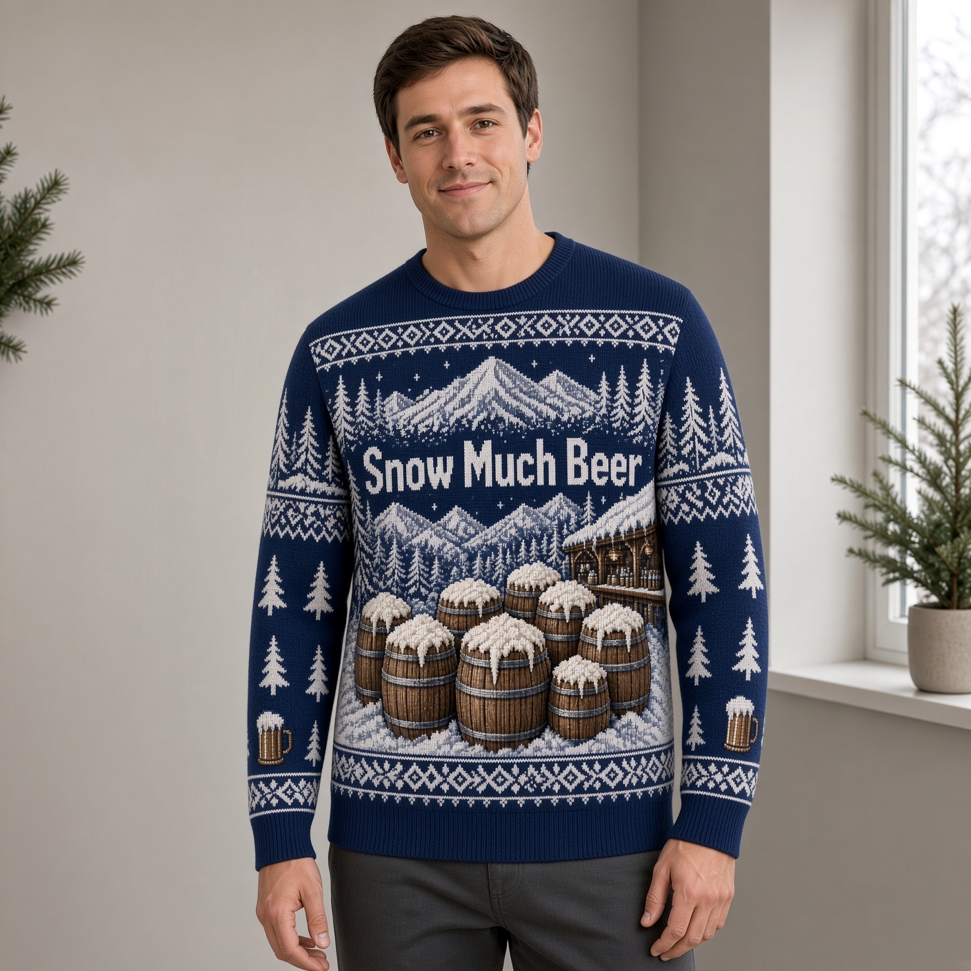 [popular-sweater:PX-02-19:male] Snow Much Beer Ugly Christmas Sweatshirt - Male view