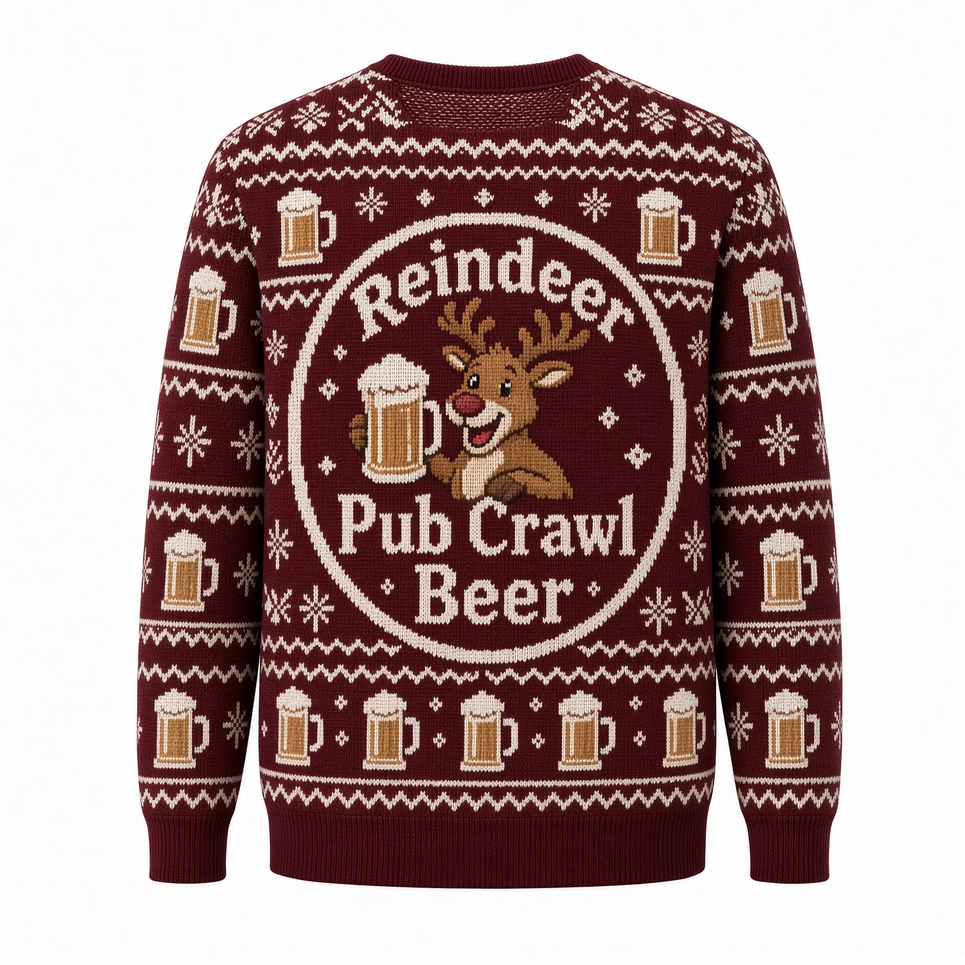 [popular-sweater:PX-02-20:back] Reindeer Pub Crawl Beer Ugly Christmas Sweatshirt - Back view
