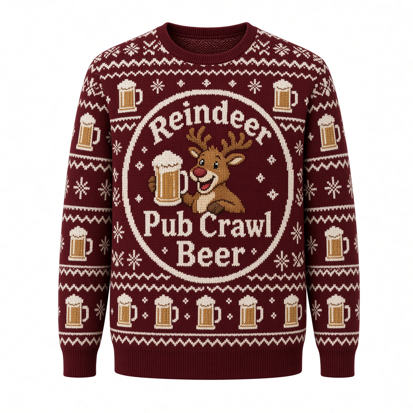 [popular-sweater:PX-02-20:front] Reindeer Pub Crawl Beer Ugly Christmas Sweatshirt - Front view
