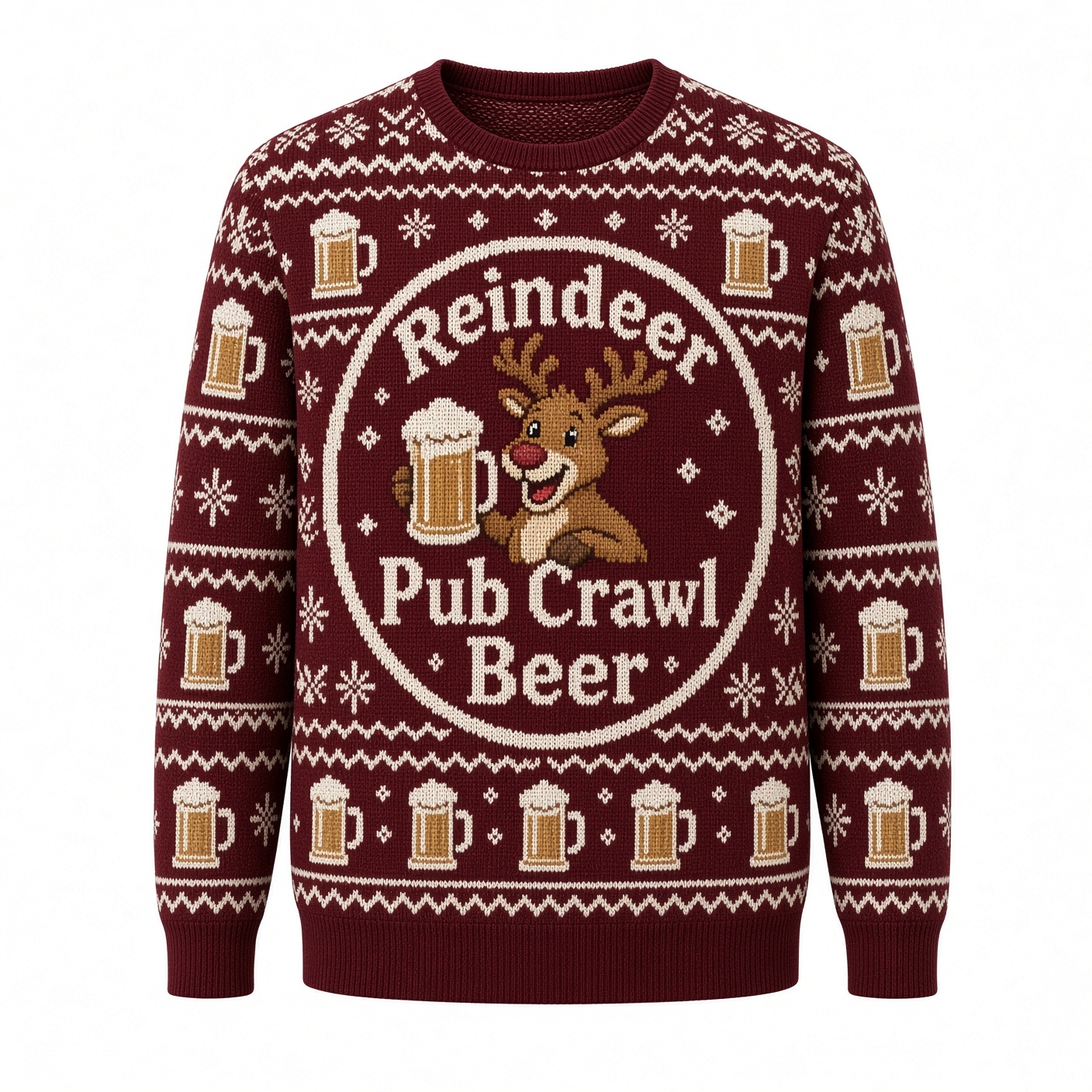 [popular-sweater:PX-02-20:front] Reindeer Pub Crawl Beer Ugly Christmas Sweatshirt - Front view