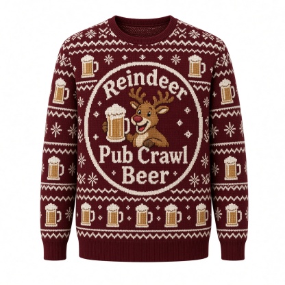 [popular-sweater:PX-02-20:front] Reindeer Pub Crawl Beer Ugly Christmas Sweatshirt - Front view