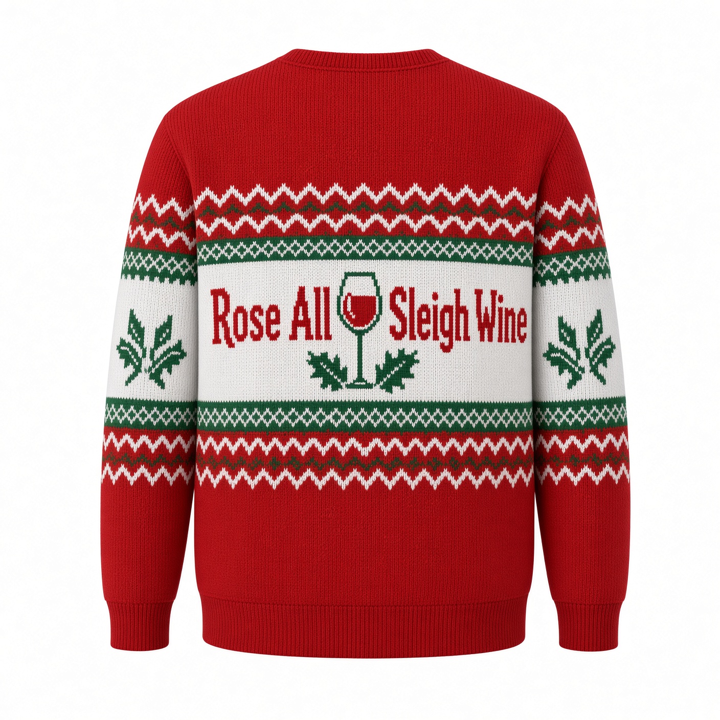 [popular-sweater:PX-03-01:back] Rose All Sleigh Wine Ugly Christmas Sweatshirt - Back view