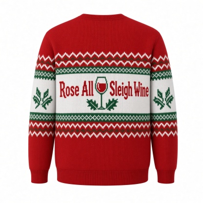 [popular-sweater:PX-03-01:back] Rose All Sleigh Wine Ugly Christmas Sweatshirt - Back view