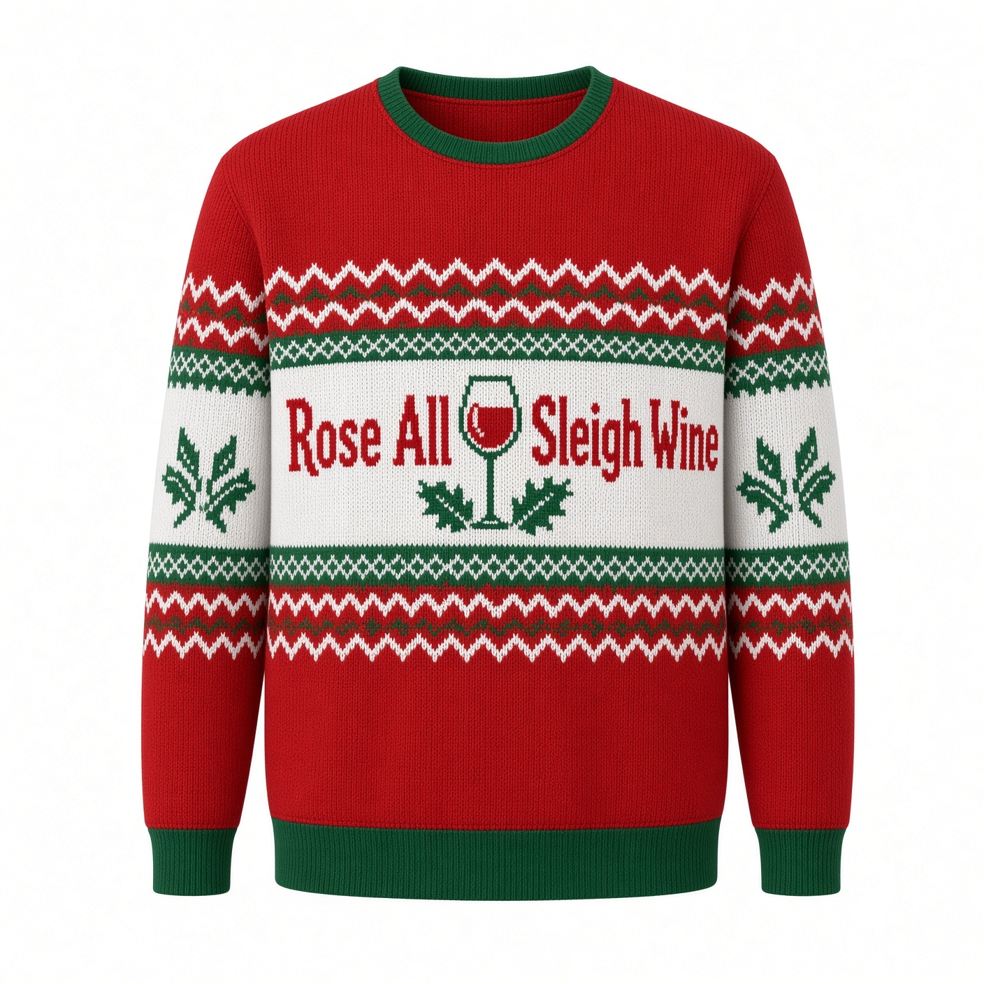 [popular-sweater:PX-03-01:front] Rose All Sleigh Wine Ugly Christmas Sweatshirt - Front view
