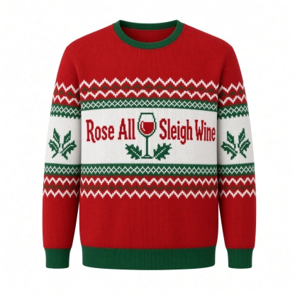 [popular-sweater:PX-03-01:front] Rose All Sleigh Wine Ugly Christmas Sweatshirt - Front view