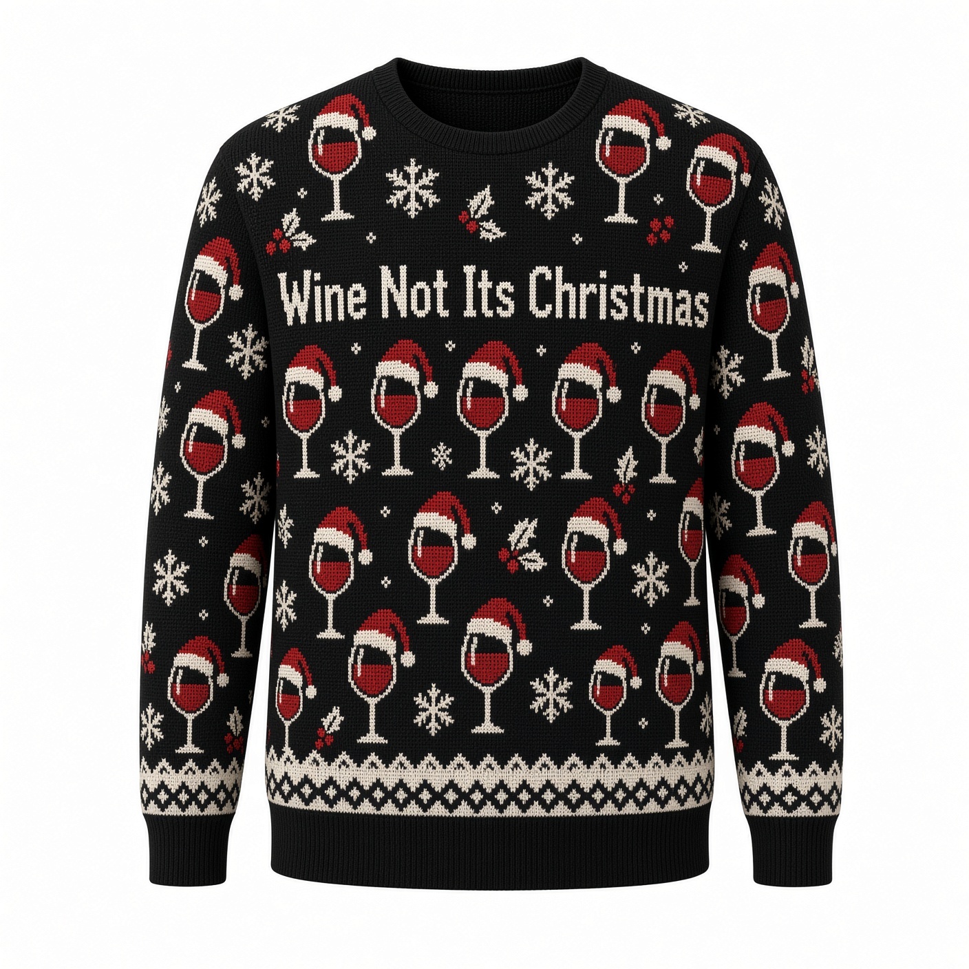 [popular-sweater:PX-03-02:front] Wine Not Its Christmas Ugly Christmas Sweatshirt - Front view